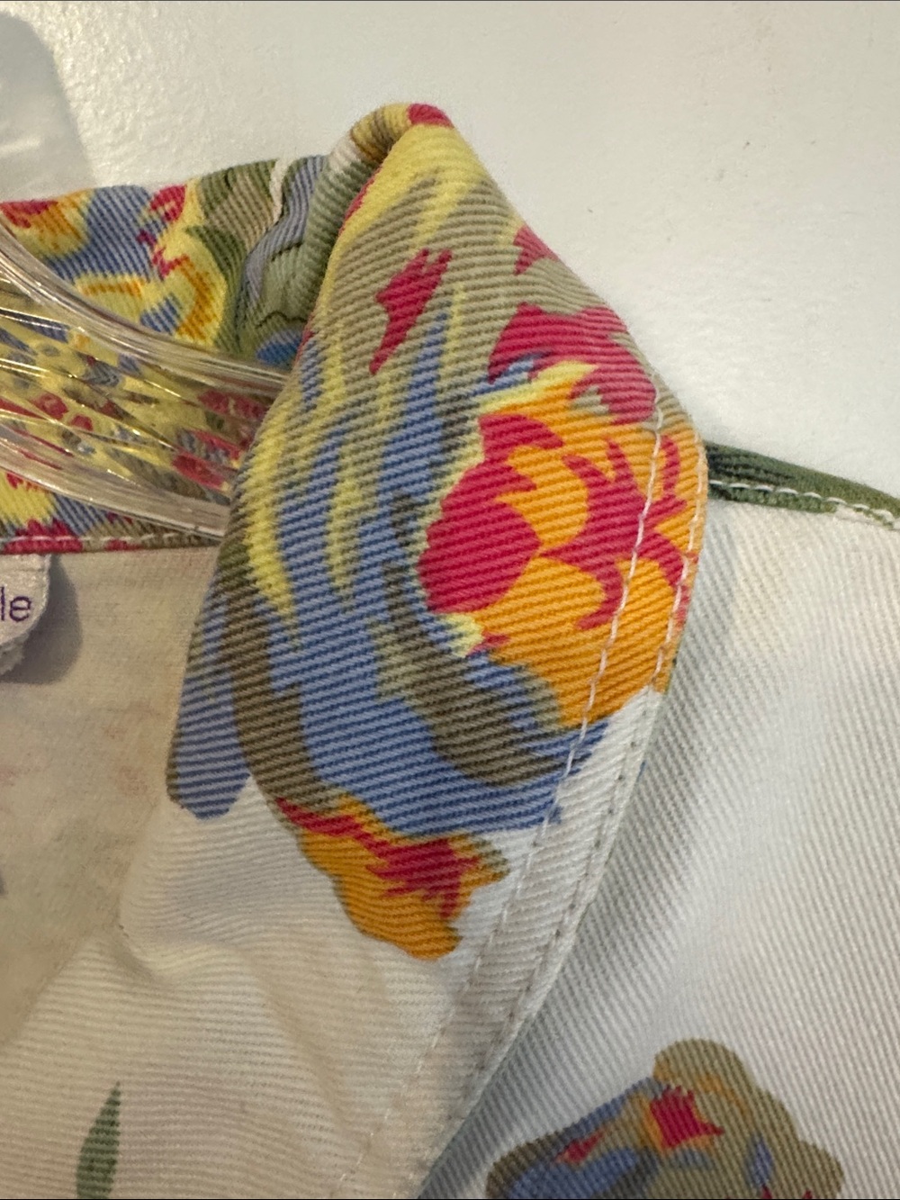 Susan Graver Floral Print Jean Jacket in Cream, Blue, Yellow, Red, Green - Picture 6 of 9
